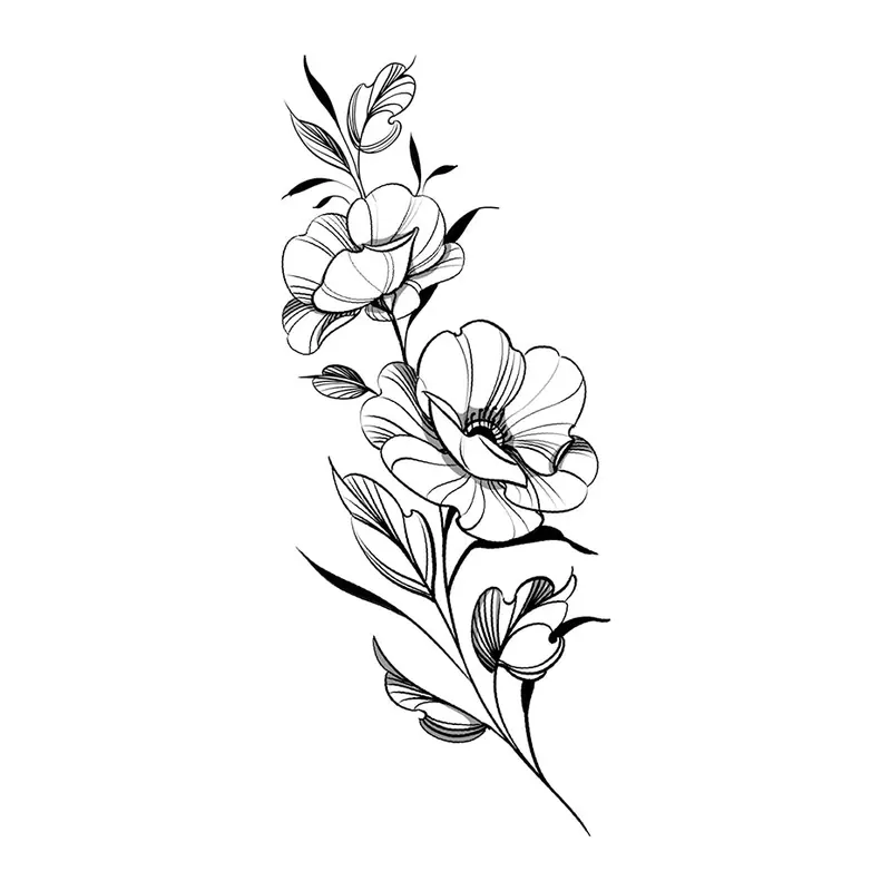 Tatuagem temporária Flores — Ramo de flores delicadas vertical. Inclui flores