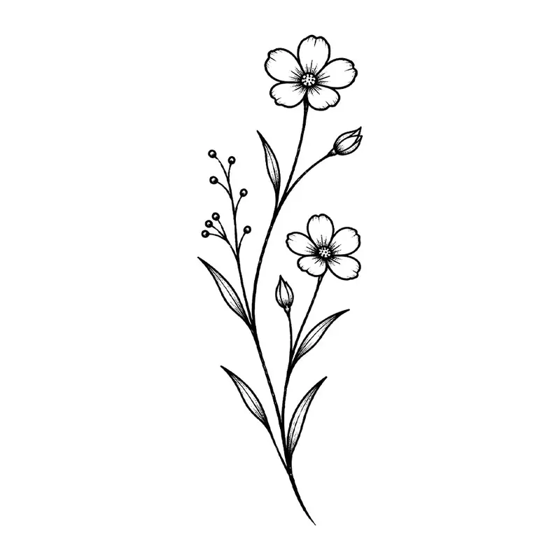 Tatuagem temporária Flores — Ramo de flores delicado — Modelo 1. Inclui flores