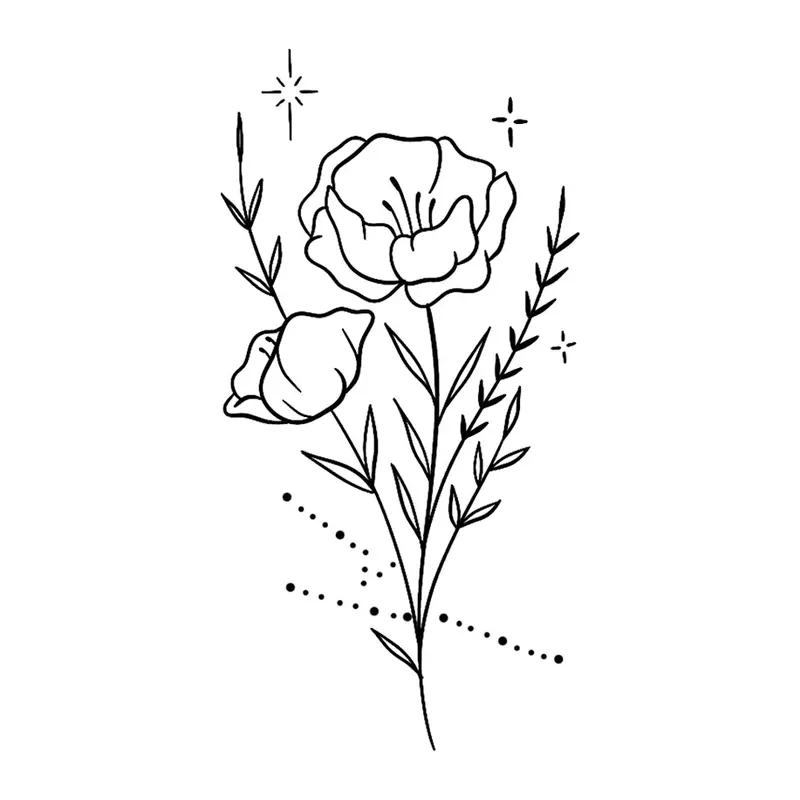 Tatuagem temporária Flores — Ramo de papoulas com pontilhado. Inclui papoulas