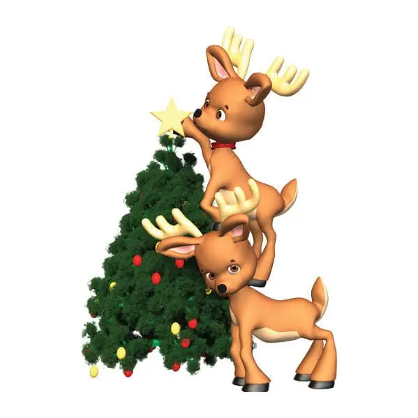 Tatuagem temporária Datas e Festas — Renas decorando a árvore de Natal. Inclui renas, árvore