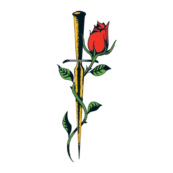 Tatuagem temporária Espadas e Armas — Rosa com adaga. Inclui rosa, adaga