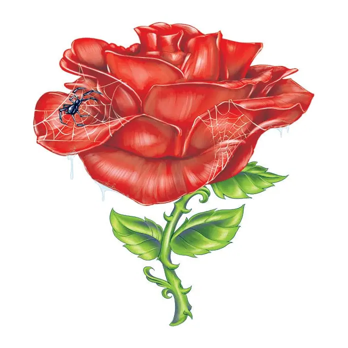 Tatuagem temporária Flores — Rosa com aranha. Inclui rosa, aranha