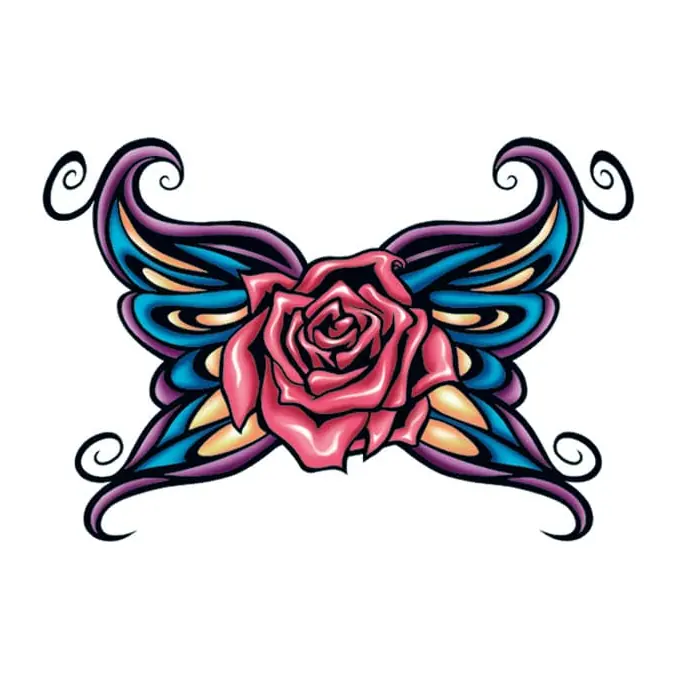 Tatuagem temporária Borboletas e Insetos — Rosa com asas de borboleta. Inclui rosa, asas