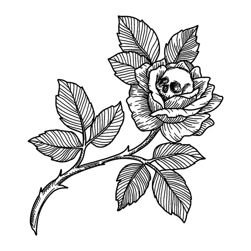 Tatuagem temporária Flores — Rosa com caveira. Inclui rosa, caveira