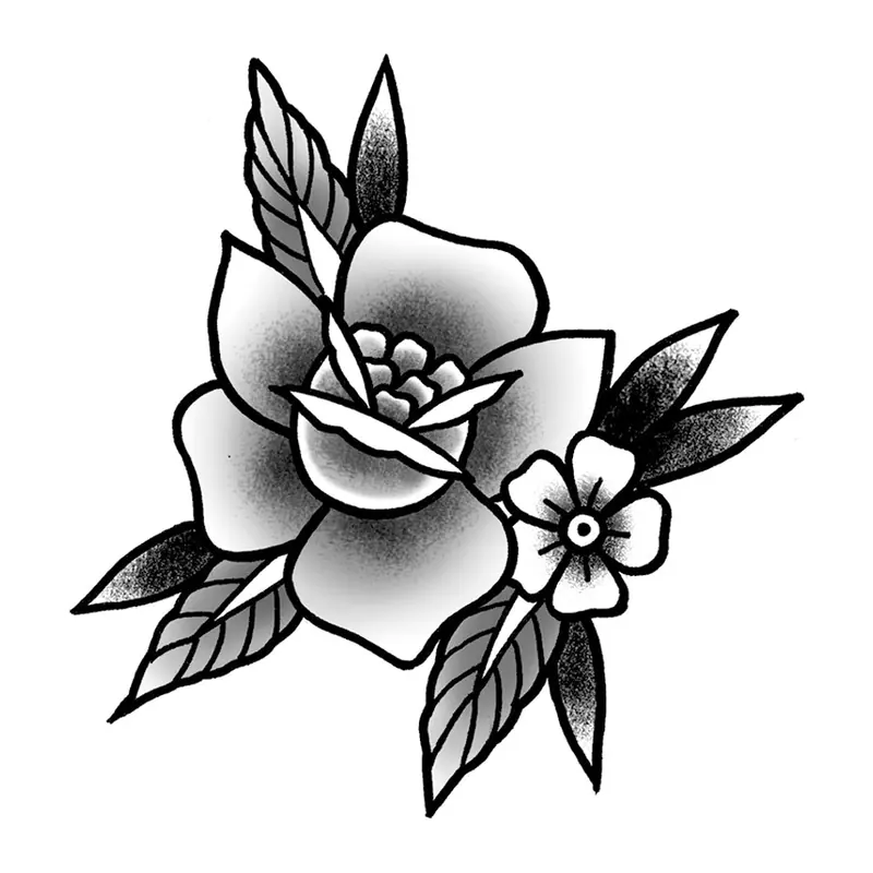 Tatuagem temporária Flores — Rosa com florzinha tradicional. Inclui rosa, flor