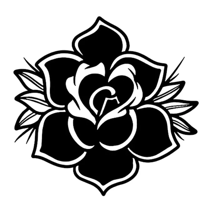 Tatuagem temporária Flores — Rosa old school preta. Inclui rosa
