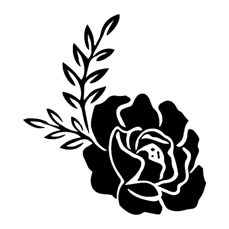 Tatuagem temporária Flores — Rosa preta com ramo. Inclui rosa, ramo
