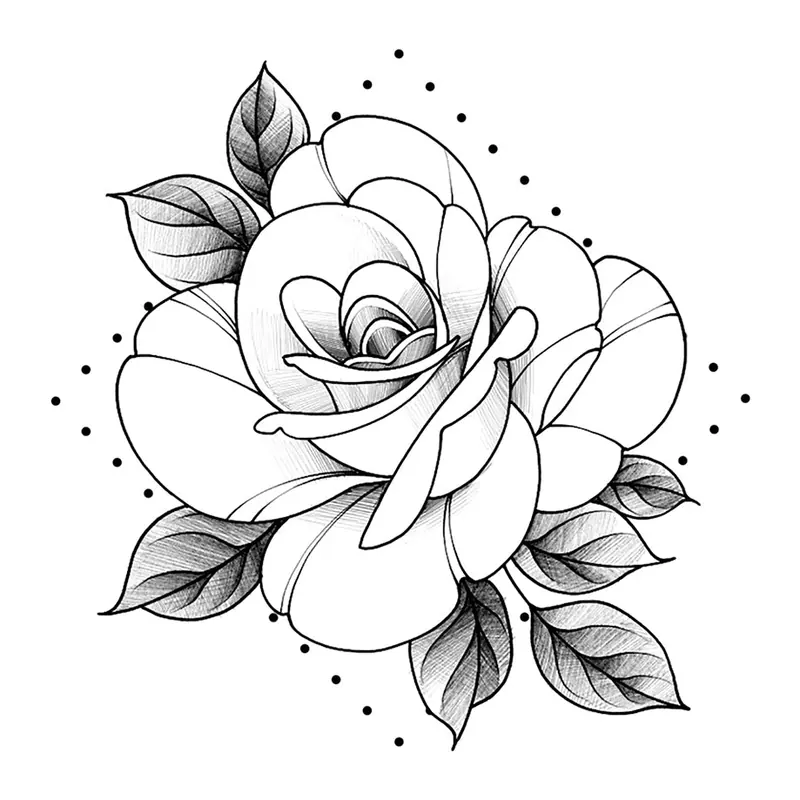 Tatuagem temporária Flores — Rosa realista com pontos. Inclui rosa