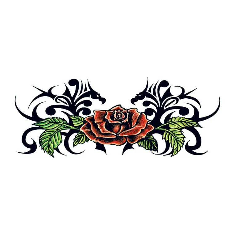 Tatuagem temporária Flores — Rosa tribal nas costas. Inclui rosa