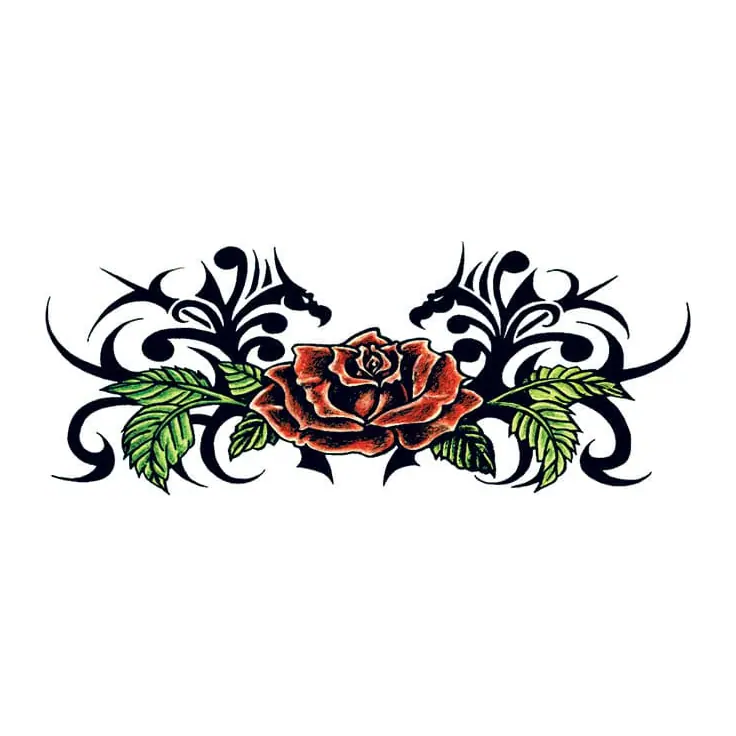 Tatuagem temporária Flores — Rosa tribal pequena nas costas. Inclui rosa