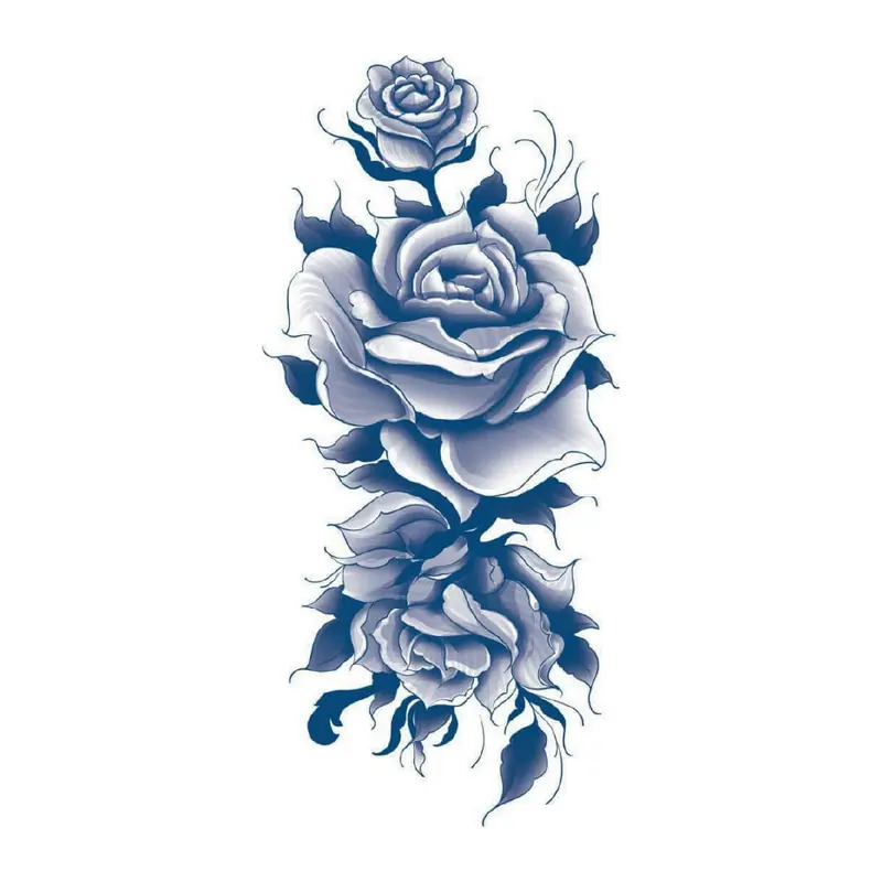 Tatuagem temporária Flores — Rosas em tinta azul. Inclui rosas