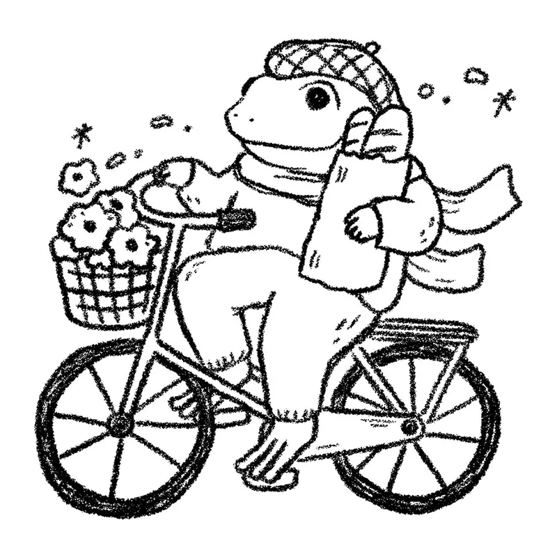 Tatuagem temporária Bichinhos Fofos — Sapo de bicicleta. Inclui sapo, bicicleta