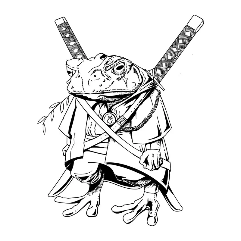 Tatuagem temporária Oriental — Sapo samurai. Inclui sapo, espadas