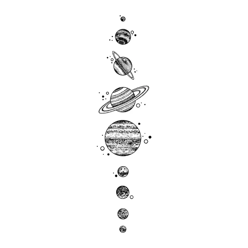 Tatuagem temporária Planetas e Espaço — Sistema solar vertical. Inclui planetas