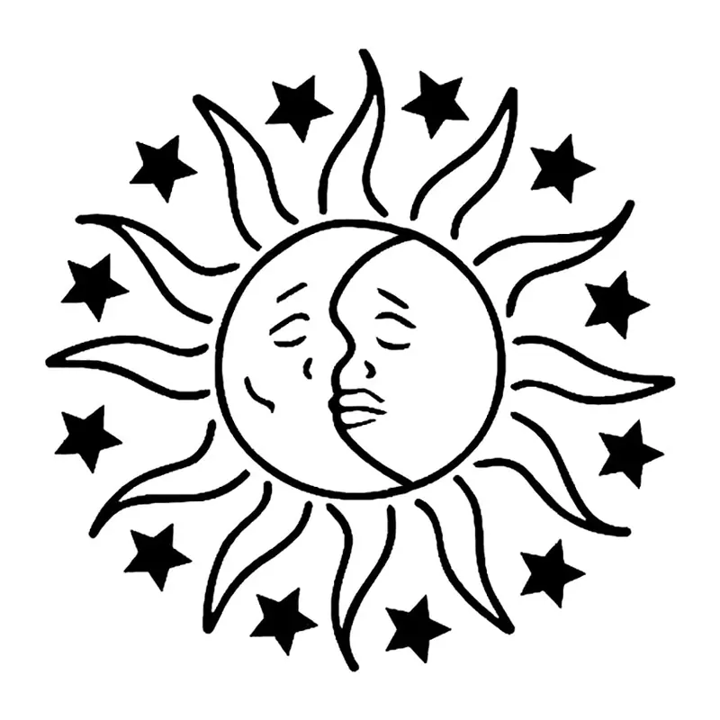 Tatuagem temporária Lua e Sol — Sol e lua com estrelas. Inclui sol, lua, estrelas