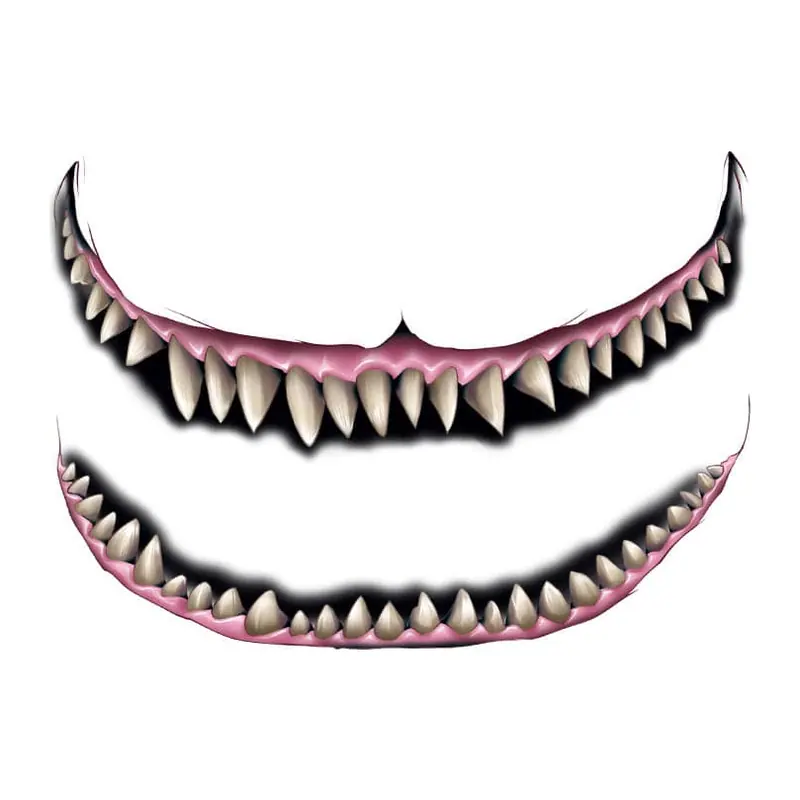 Tatuagem temporária Efeitos e Fantasia — Sorriso de dentes pontudos. Inclui boca, dentes