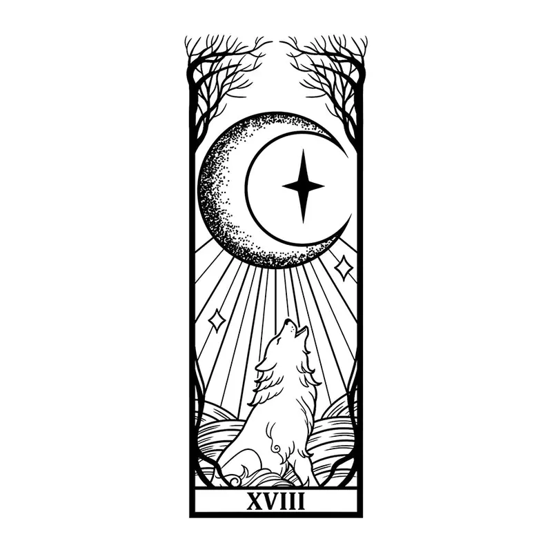 Tatuagem temporária Místico e Esotérico — Tarot: A Lua. Inclui tarot, lua, lobo