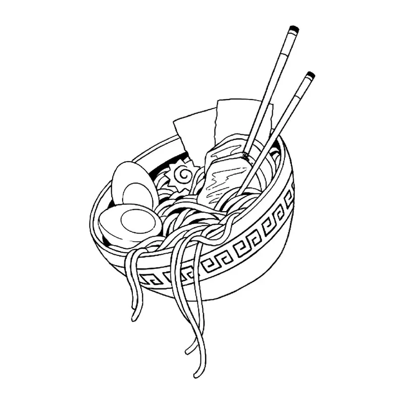Tatuagem temporária Comida e Bebida — Tigela de lámen com ovo. Inclui lámen, ovo
