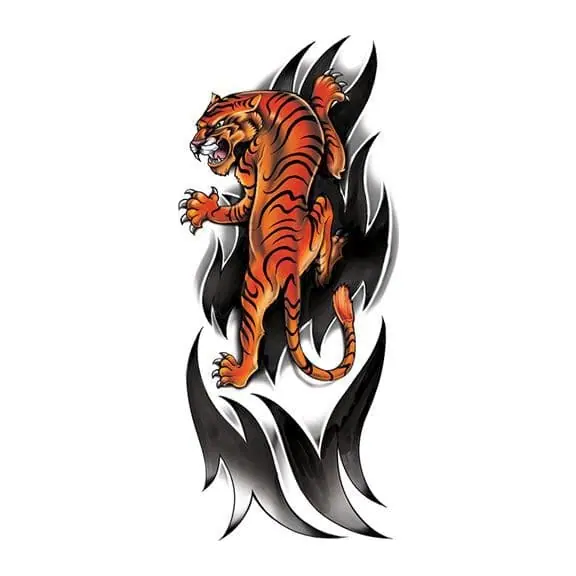 Tatuagem temporária Animais Selvagens — Tigre em chamas. Inclui tigre, chamas