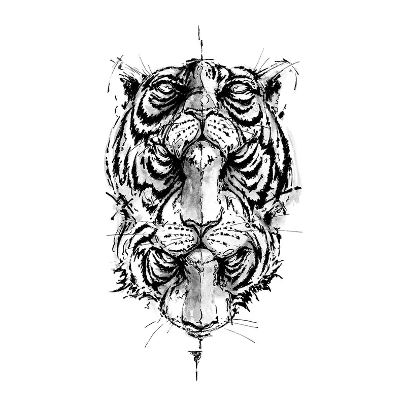 Tatuagem temporária Animais Selvagens — Tigre espelhado abstrato. Inclui tigre