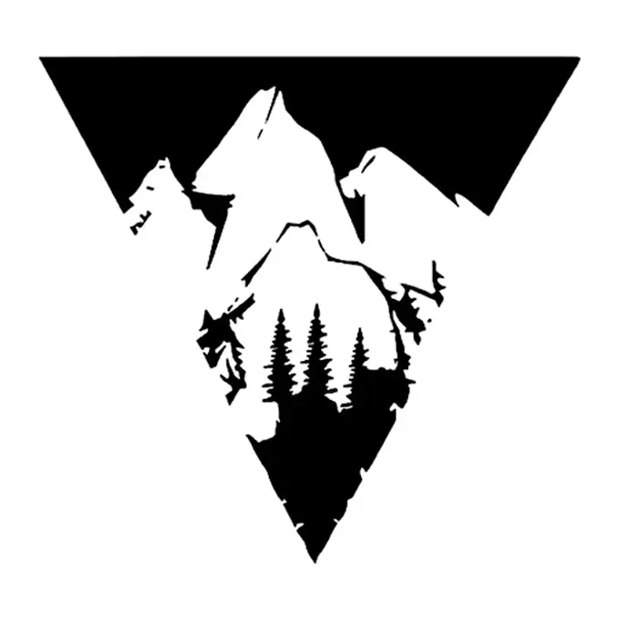 Tatuagem temporária Montanhas e Paisagens — Triângulo com montanha e floresta. Inclui montanha, floresta