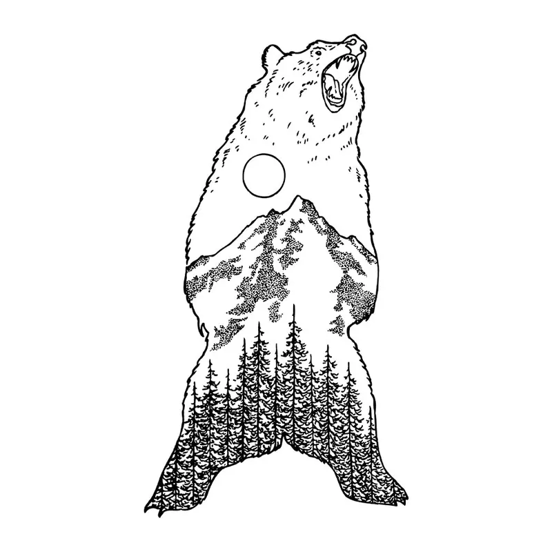 Tatuagem temporária Animais Selvagens — Urso com floresta. Inclui urso, floresta