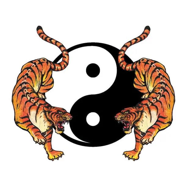 Tatuagem temporária Espiritual e Religioso — Yin yang com tigres. Inclui yin yang, tigres